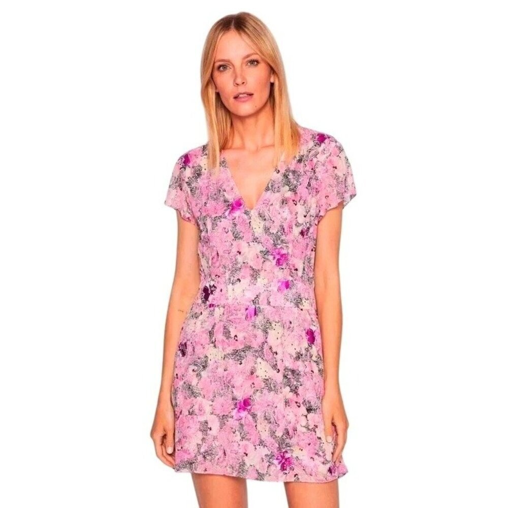 The KOOPLES Printed Pink Short Sleeve Mini Dress Size 1 (US Size 4)